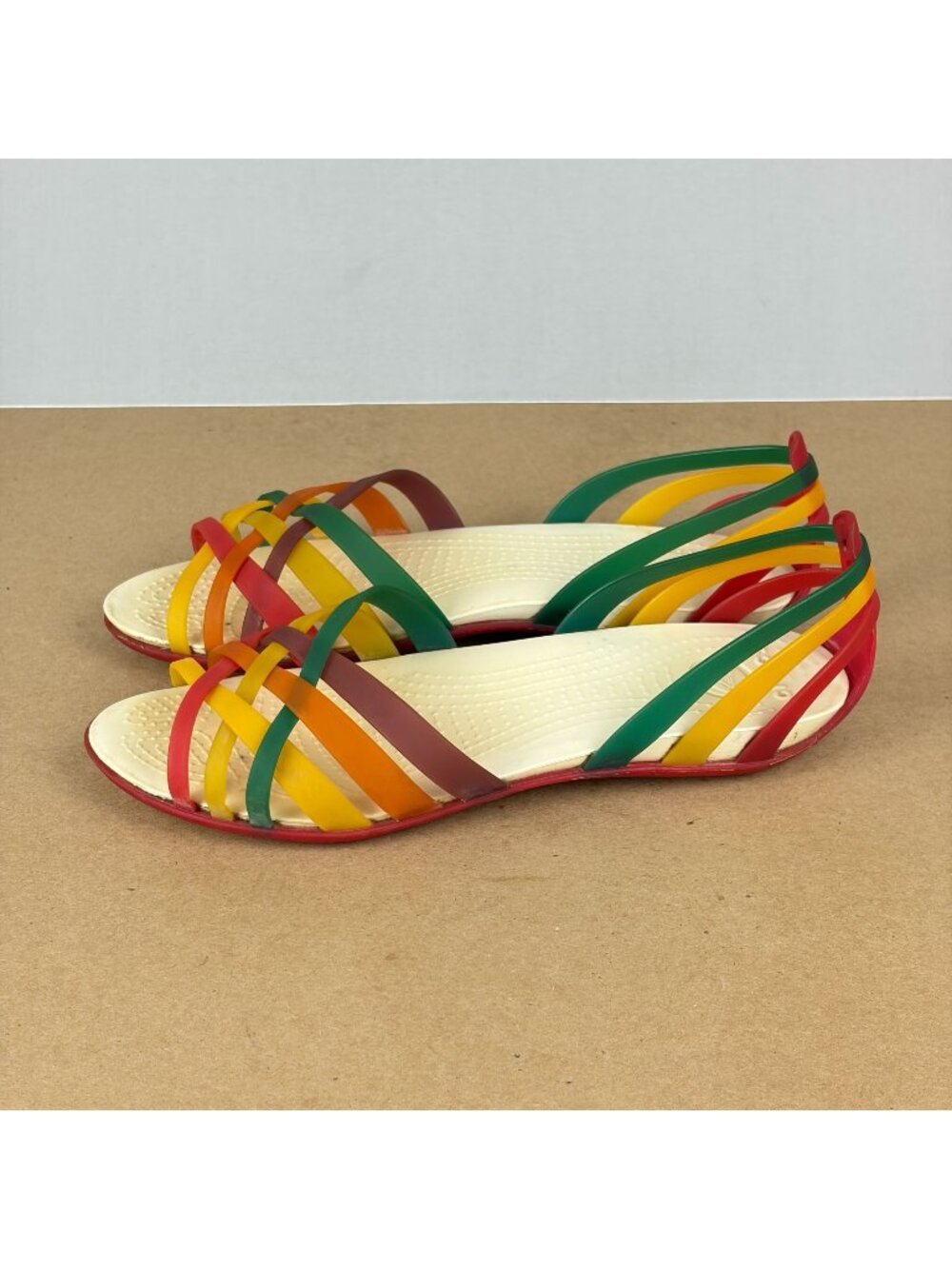 Crocs Isabella Huarache Rainbow Jelly Sandals Womens 7 Flats Open Toe Strappy